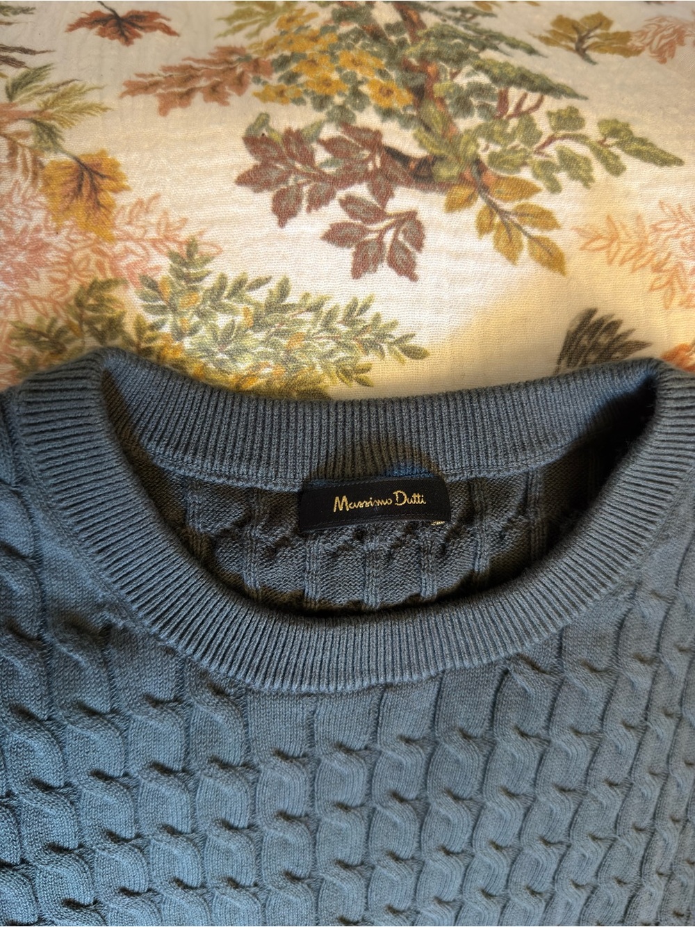 Massimo Dutti Men’s Crewneck Cable Knit Sweater - Slate Blue